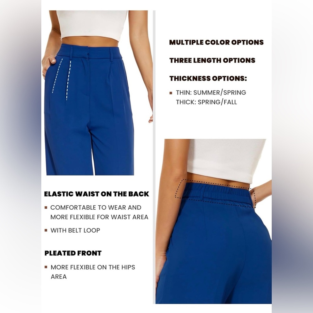 WideLeg Women's HighElastic WaistedinBack BusinessWork Trousers SuitPants Blue - Picture 4 of 5